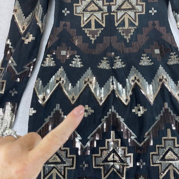 EXPRESS Women S Black Multi Sequin Bodycon Cocktail Party Off The Shoulder Dress - Picture 4 of 14